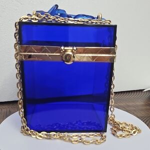 New,No Brand, Royal Blue Acrylic Handbag with Gold  Or‎ Short Blue Chain